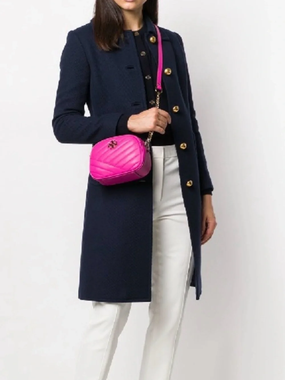Tory Burch Crazy Pink Kira Chevron Small Leather Camera Bag